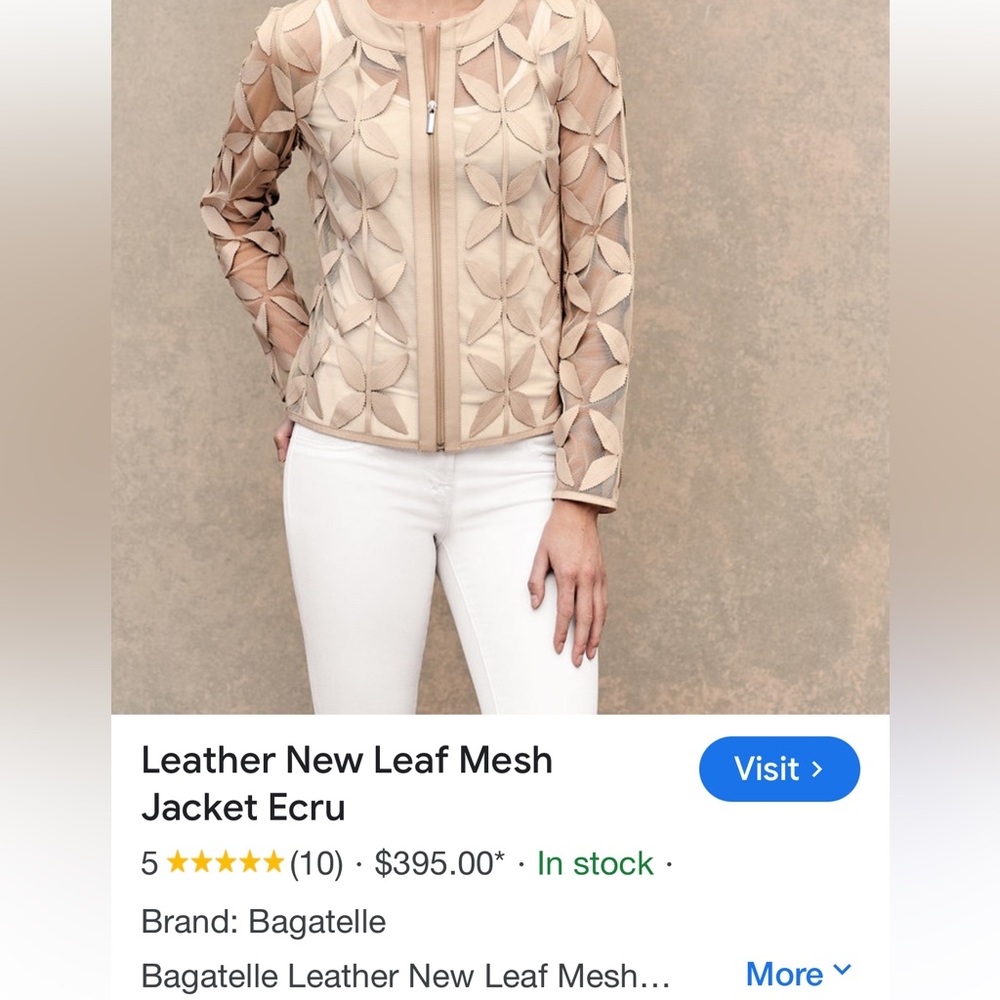 🌟VINTAGE NWOT BAGATELLE LEATHER NEW LEAF MESH JACKET IN ECRU SIZE L - Picture 5 of 16